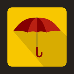 Red umbrella icon in flat style on a yellow background