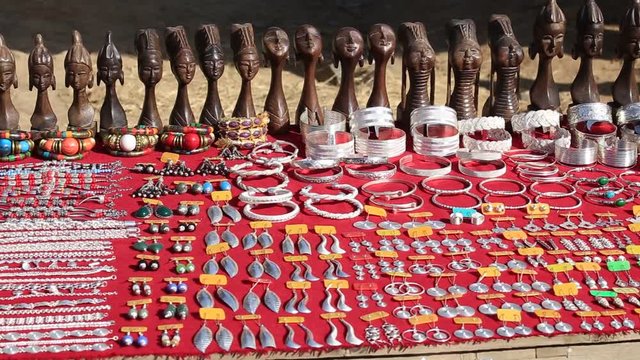 Hand-made souvenirs on the counter of the market. Inle Lake. Myanmar, Burma
