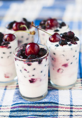 homemade yogurt with cherries and blackberries