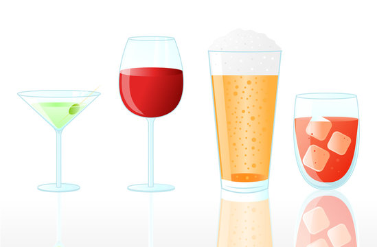 Collection of Drinks on White Background