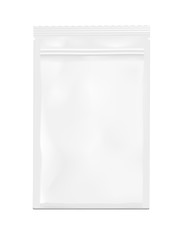 White empty plastic packaging with zipper. Blank foil sachet 