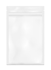 White empty plastic packaging with zipper. Blank foil sachet 