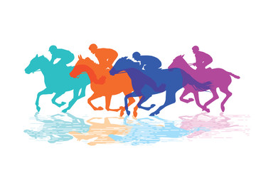 Pferderennsport, rennpferde mit jockeys