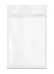 White empty plastic packaging with zipper. Blank foil sachet 
