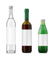 Bottle set. Green glass bottle template.