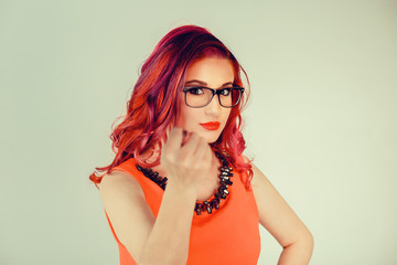 Woman showing you get nothing hands gesture