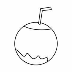 Coconut with straw icon in outline style isolated vector illustration