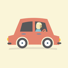 Single Woman Drive A Car Vector Illustration.