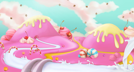 Pink sweet landscape, vector background
