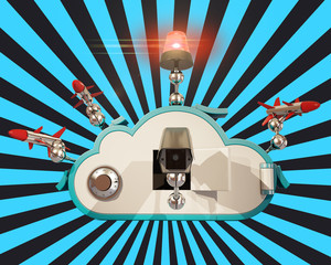 cloud security with black and blue background, 3d rendering