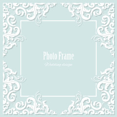 Decorative square frame on pastel blue. Can be used for wedding design.