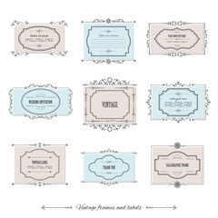 Vintage calligraphic frames and labels set. For invitation card, wedding design.