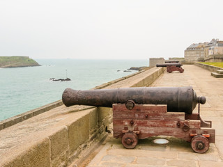 Ancient gun on Intramuros's walls. Saint Malo