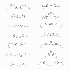 Set of hand drawn borders made with brush and ink. Unique swirls and dividers for your design. Vector illustration