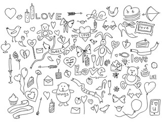 Hand drawn love doodle icons vector illustration.