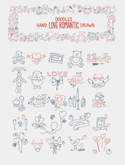 Fototapeta na wymiar Hand drawn love doodle icons vector illustration.