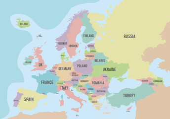 Fototapeta premium Political map of Europe with different colors for each country a