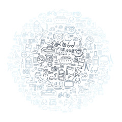 Hand drawn travel, tourism doodles elements vector illustration.