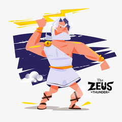 zues in action. zues with thunder bolt in hand - vector illustration - obrazy, fototapety, plakaty