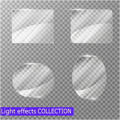 Glass plates set. Vector glass banners on transparent background
