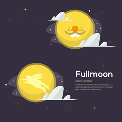 
full moon night with rabbit on moon concept - vector illustration