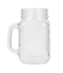 An empty jam jar style glass drinking mug