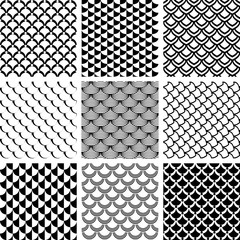 Seamless patterns set with fish scale motif. © troyka