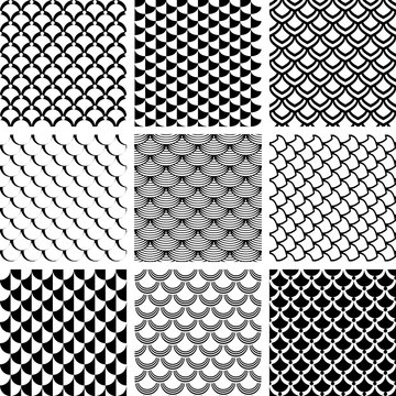 Seamless patterns set with fish scale motif.
