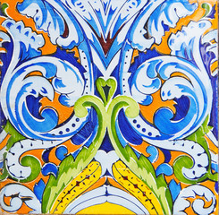 Fototapeta premium Detail of the traditional tiles from facade of old house in Valencia, Spain