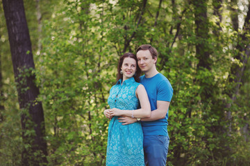 Fototapeta premium Happy couple in love walking in park