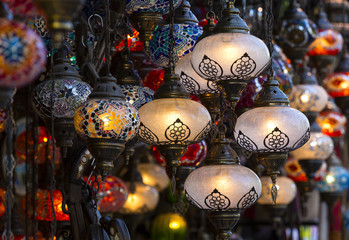 traditional Asian lanterns of colored glass on the market