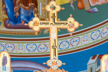  Athens, Greece 21 May 2016. Iconography of Jesus Christ crucified at a church.
