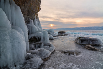 The island covered with ice. Baikal, Russia. © dsaprin
