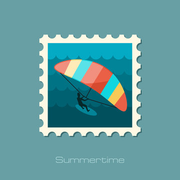 Kite boarding. Kitesurfing stamp. Vacation
