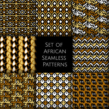 Set of seamless patterns with african ethnic and tribal ornament. Vector boho ornaments collection.