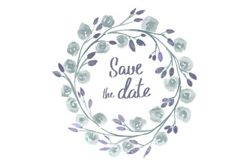 save the date lettering in a frame of watercolor