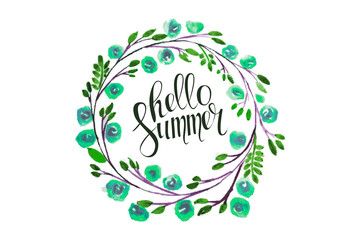 hello summer lettering in