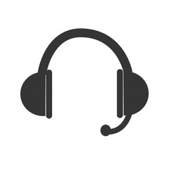 Headphones in black and white colors isolated flat icon, vector illustration.