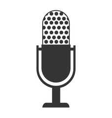 Microphone for radio communications in black and white colors isolated flat icon, vector illustration.