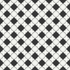 Geometric line monochrome lattice seamless arabic pattern. Islamic oriental style. Wrapping paper. Scrapbook paper. Tiling. White vector illustration. Moroccan background. Swatches. Graphic texture.