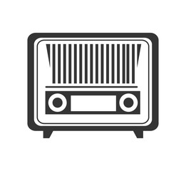 Antique radio stereo in black and white colors isolated flat icon, vector illustration.