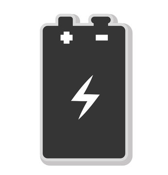 Battery in black and white colors isolated flat icon, vector illustration.
