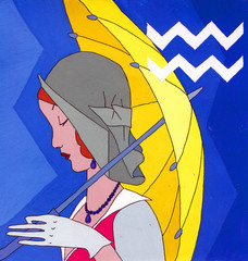 the zodiac sign horoscope of aquarius for woman in art vogue fashion illustration in the last century