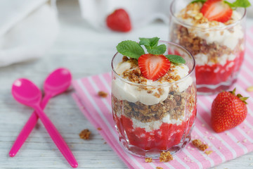 Dessert with fresh berries, cottage  cheese, granola and berries