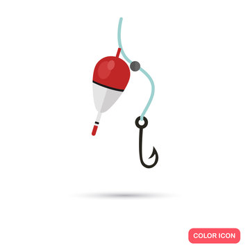 Fishing bobber and hook color flat icon