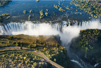 View of the Falls from a height of bird flight. Victoria Falls. Mosi-oa-Tunya National...