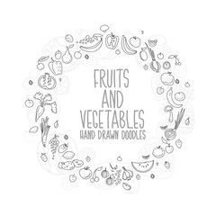 Hand drawn vegetables doodle sketch on white.