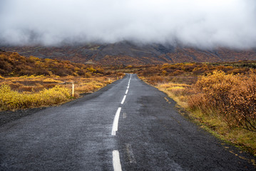 Empty road in autumn of Iceland