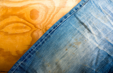 Jeans on the wooden floor.