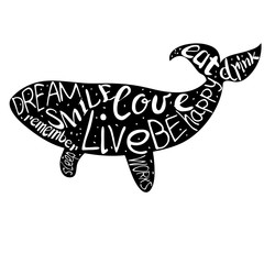 Whale in love lettering live to dream illustration for your design hand drawing